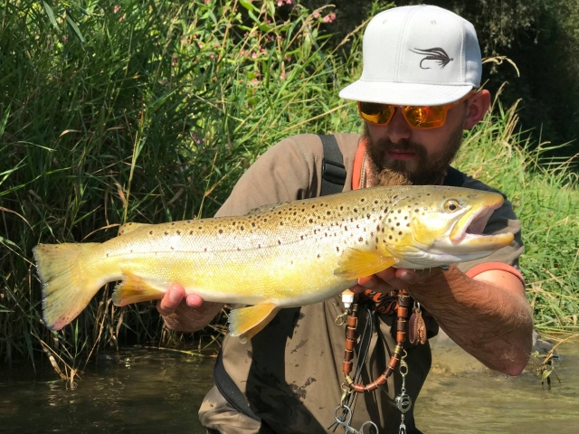Wet fly fishing for Brown trout Dunajec River fly fishing Poland