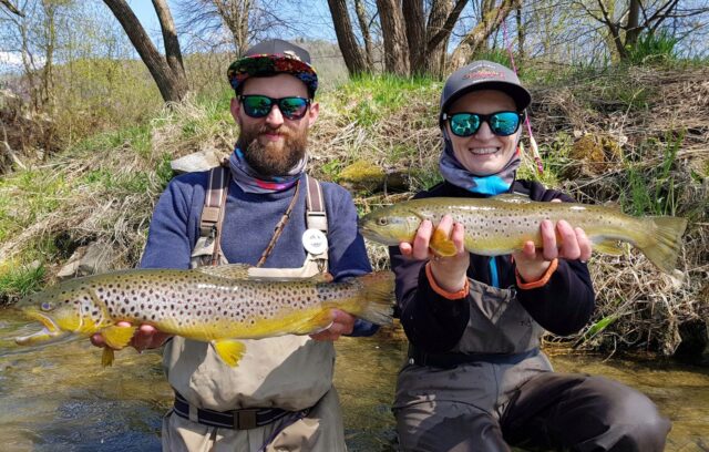 Double catch - Brown Trout Dunajec River (close to Austria Fishing)