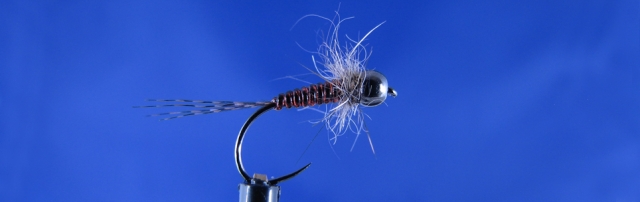 Trout nymph, Mallard bronze, body glass, hare mask dubbing, black tungsten bead