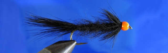 Leech for trout, marabou, long fiber dubbing, orange brass bead