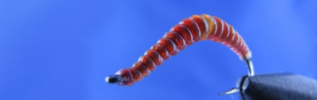 Red Worm for trout & grayling. Akita Hooks, Red latex, UV Deer Creek